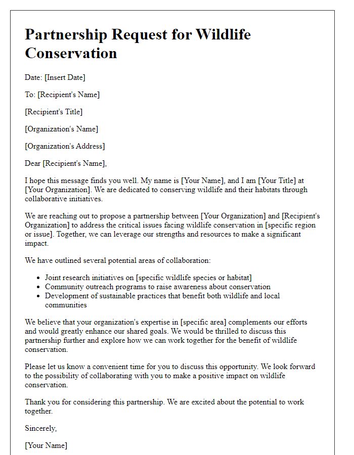 Letter template of a wildlife conservation partnership request