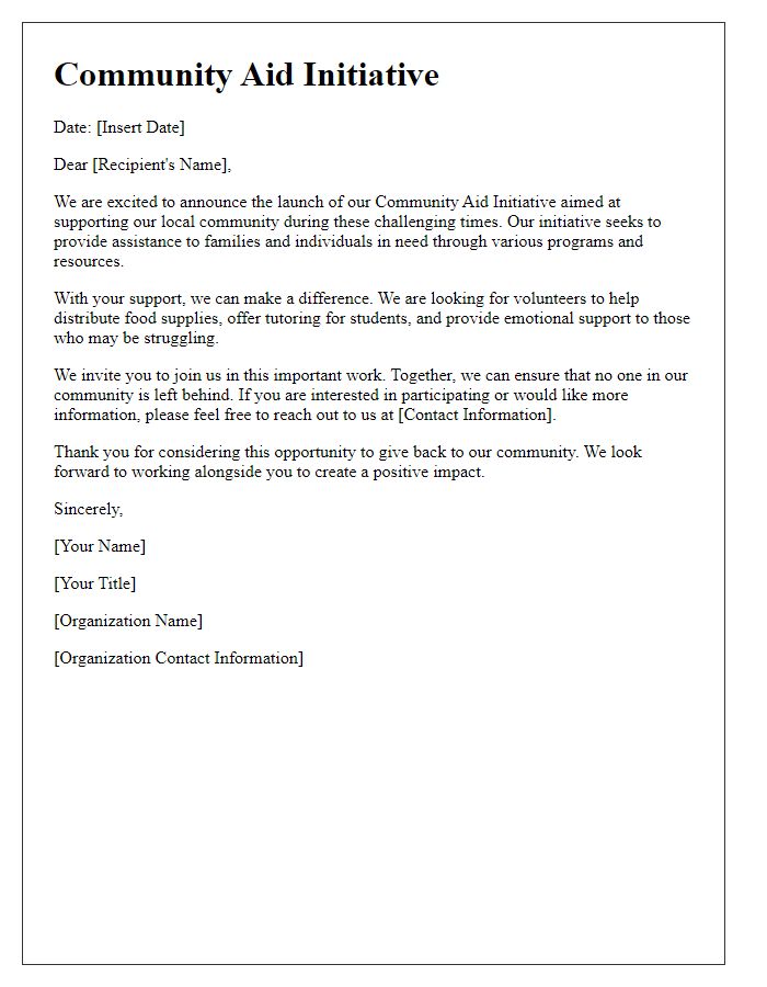 Letter template of community aid initiative