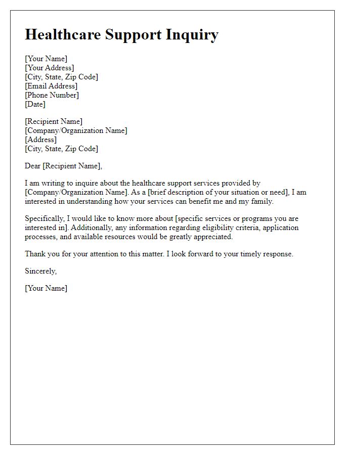 Letter template of healthcare support inquiry