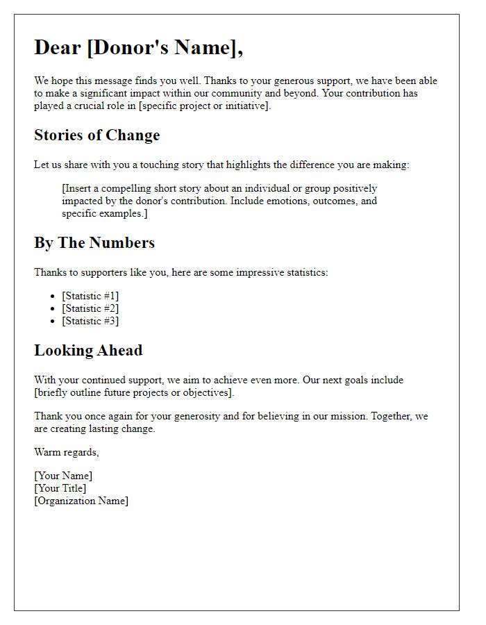 Letter template of donor impact storytelling.