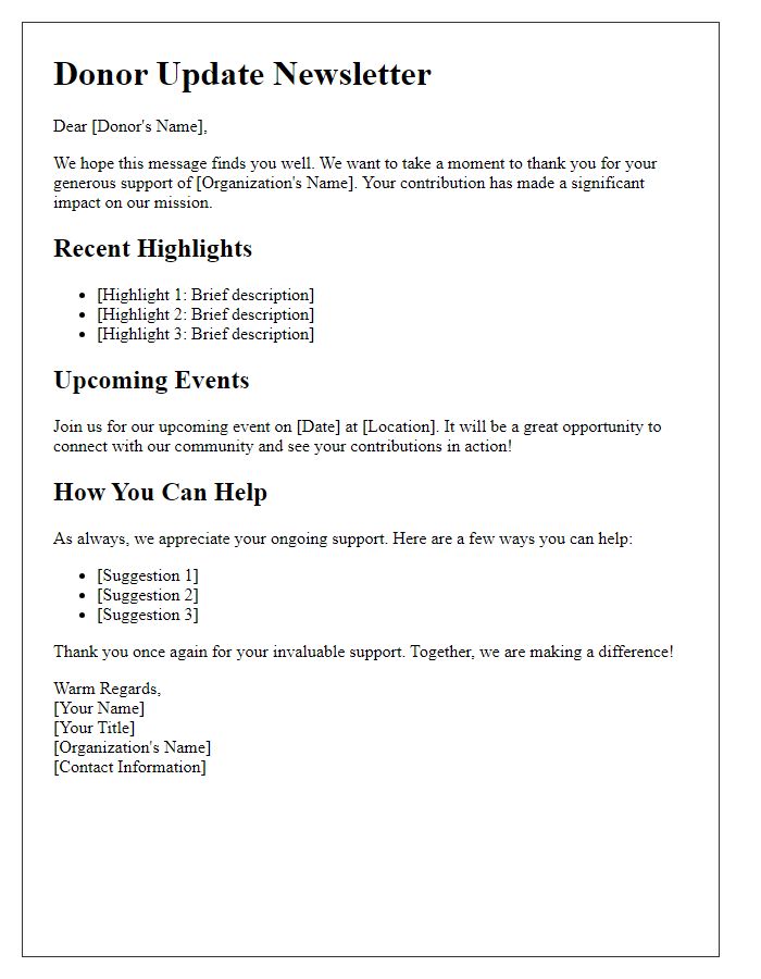 Letter template of donor update newsletter.