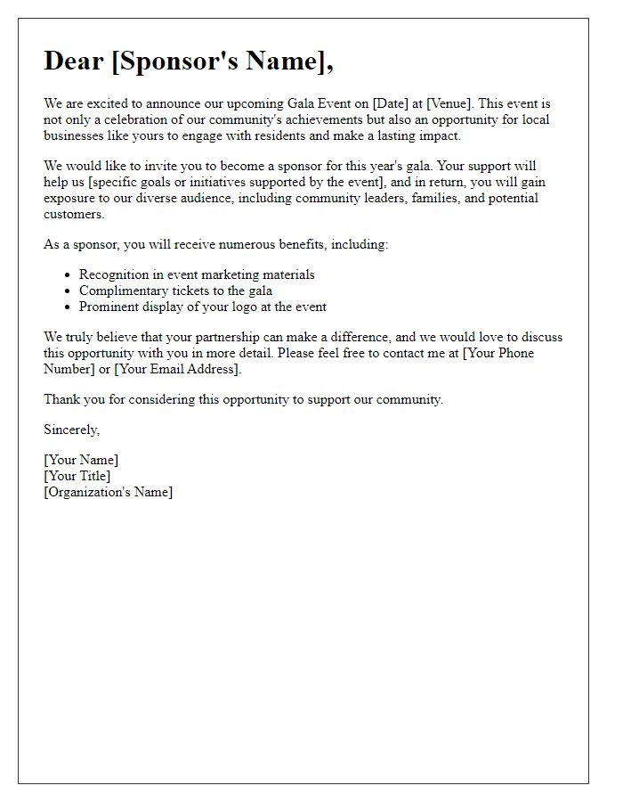 Letter template of community sponsorship engagement for our gala.