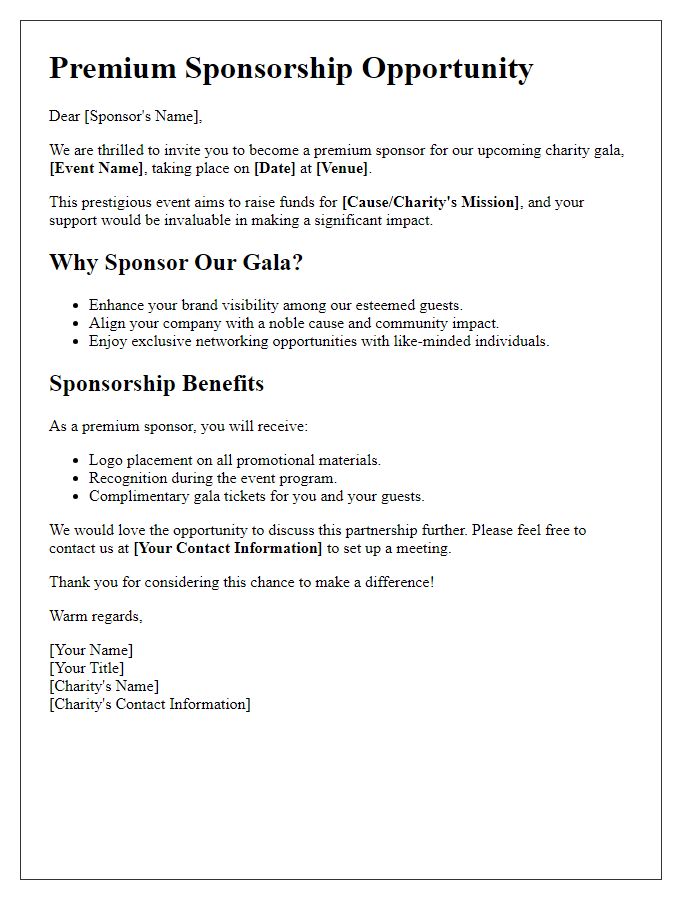 Letter template of premium sponsorship opportunity for our charity gala.