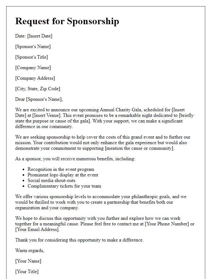 Letter template of sponsorship request for our annual charity gala event.