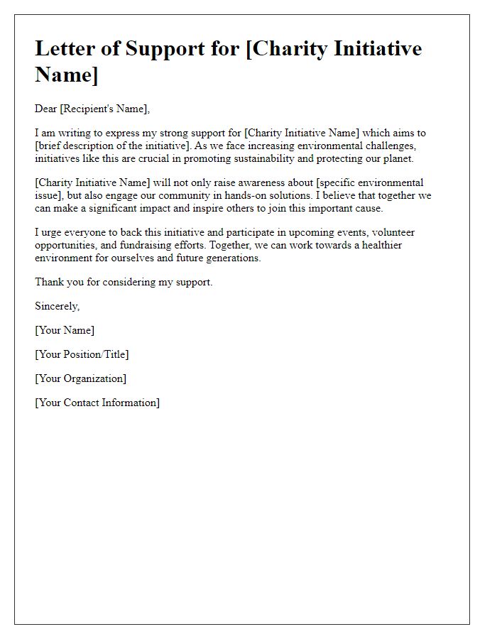 Letter template of support for an environmental charity initiative.