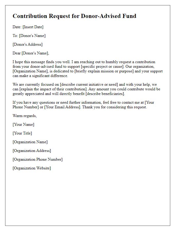 Letter template of donor-advised fund contribution request