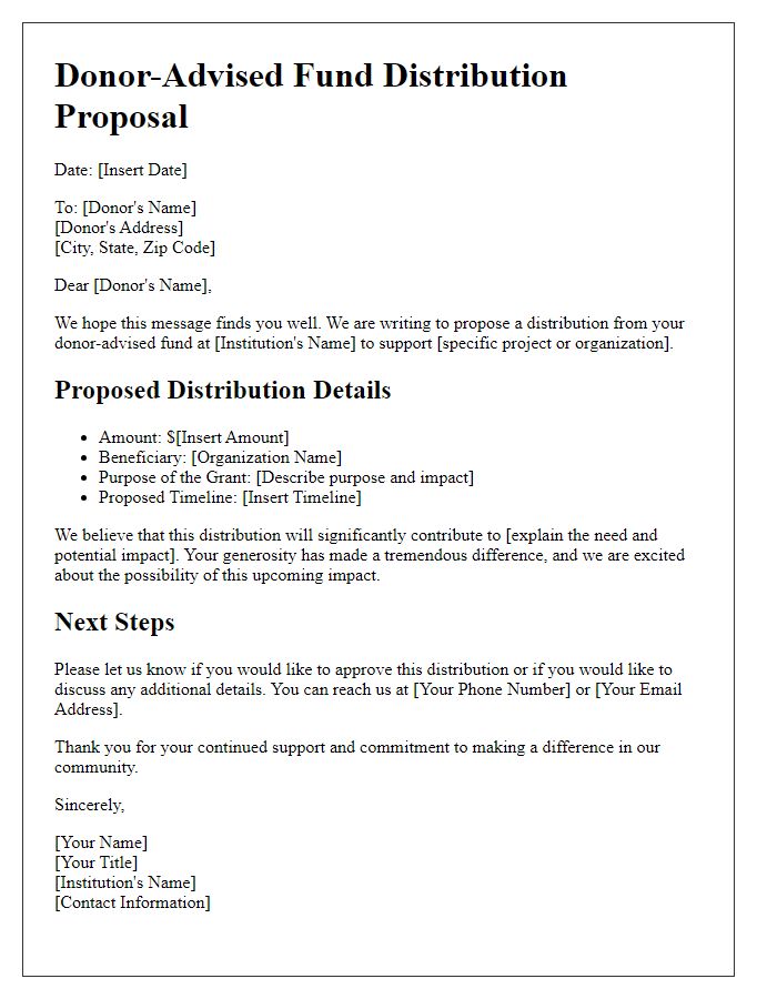 Letter template of donor-advised fund distribution proposal