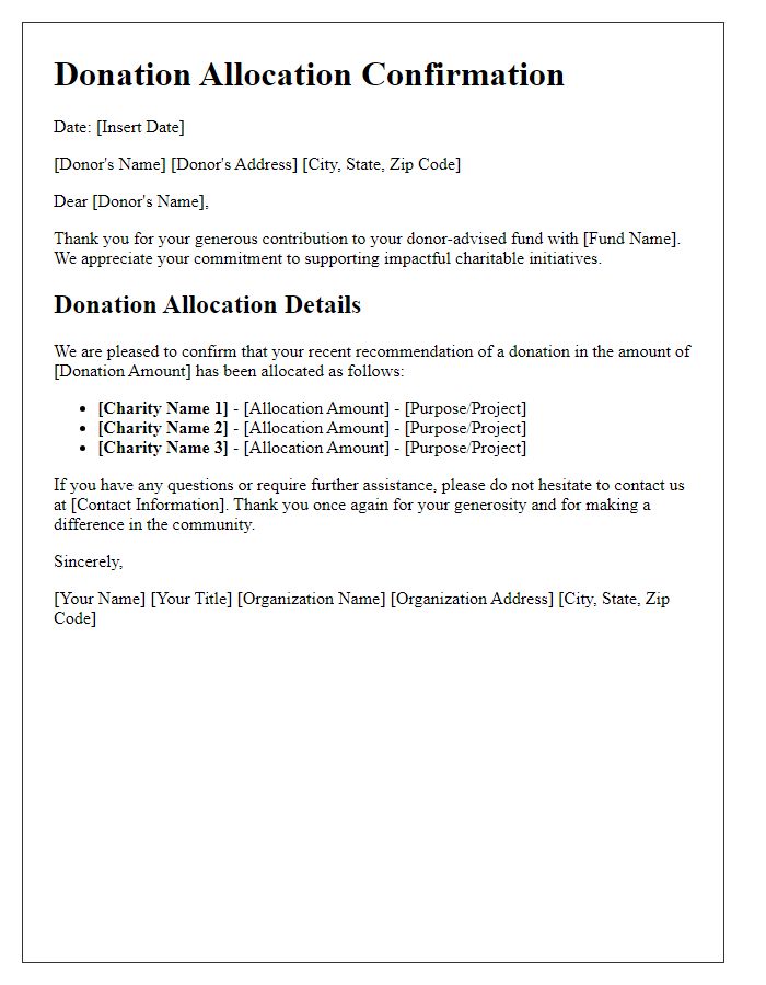 Letter template of donor-advised fund donation allocation