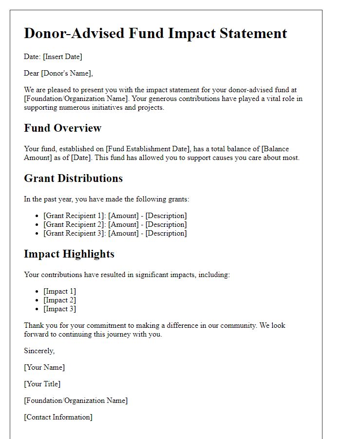 Letter template of donor-advised fund impact statement