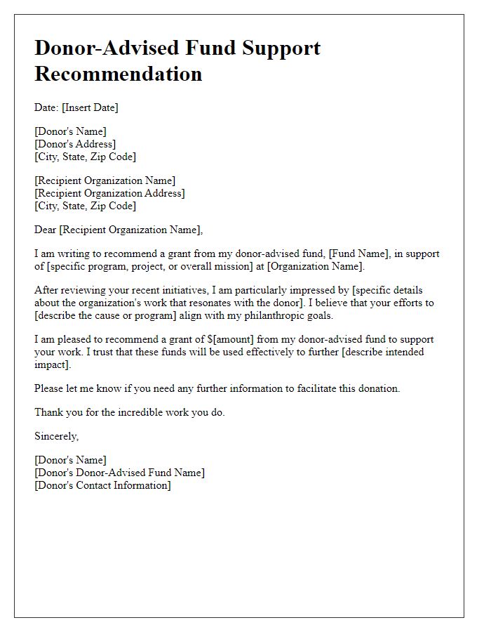 Letter template of donor-advised fund support recommendation