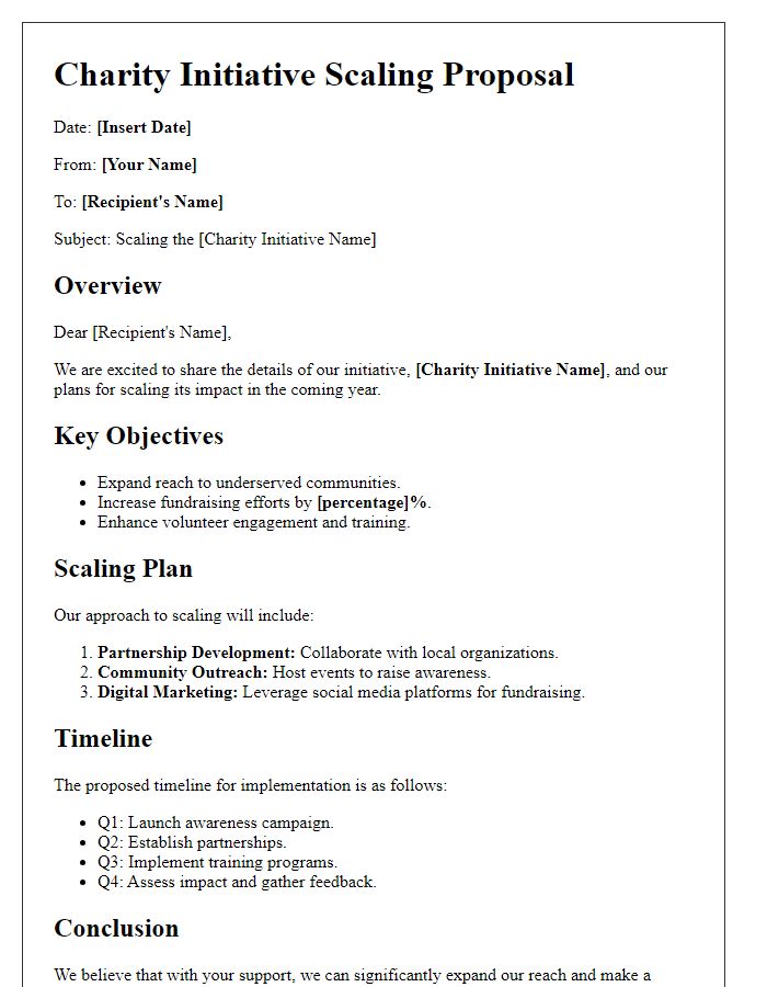 Letter template of charity initiative scaling details.