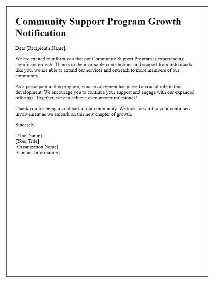 Letter template of community support program growth notification.