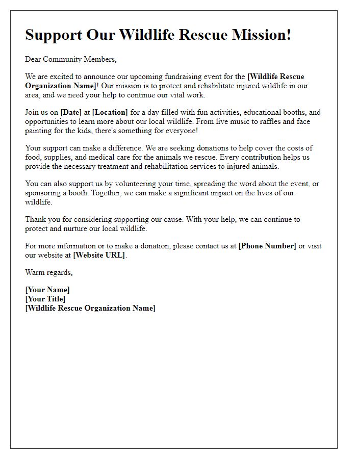 Letter template of wildlife rescue fundraising communication for community events