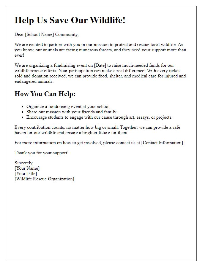 Letter template of wildlife rescue fundraising letter for school partnerships