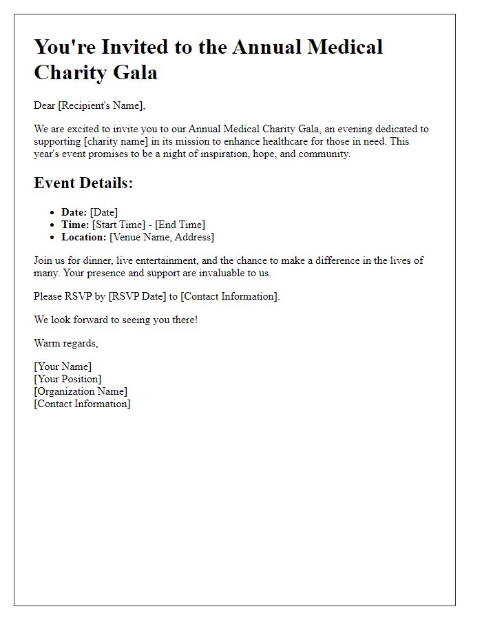 Letter template of event invitation for medical charity gala