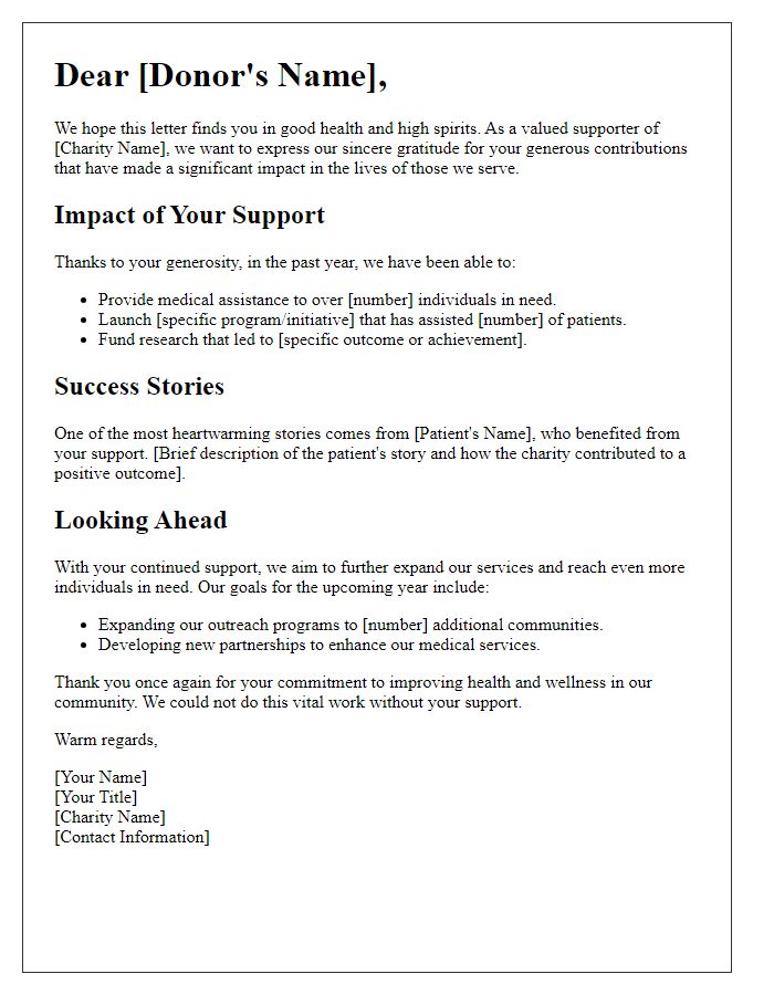 Letter template of impact report for medical charity donors