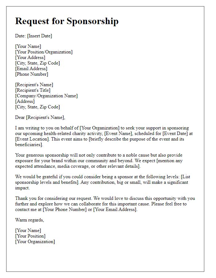 Letter template of sponsorship request for health-related charity activity