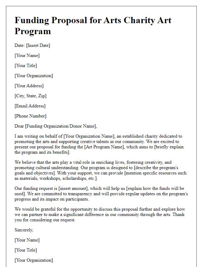 Letter template of arts charity art program funding proposal