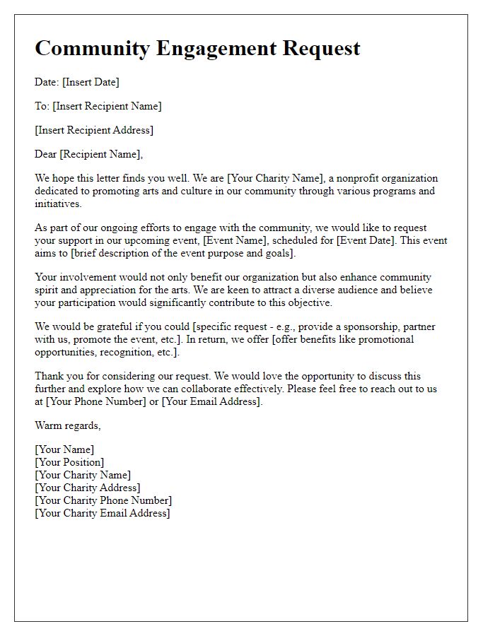 Letter template of arts charity community engagement request