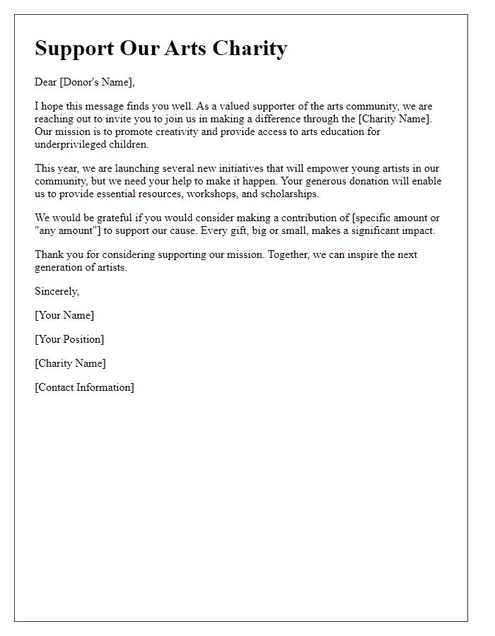 Letter template of arts charity donation solicitation