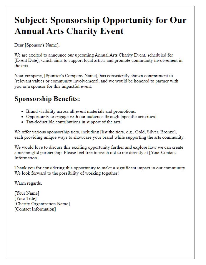 Letter template of arts charity event sponsorship offer