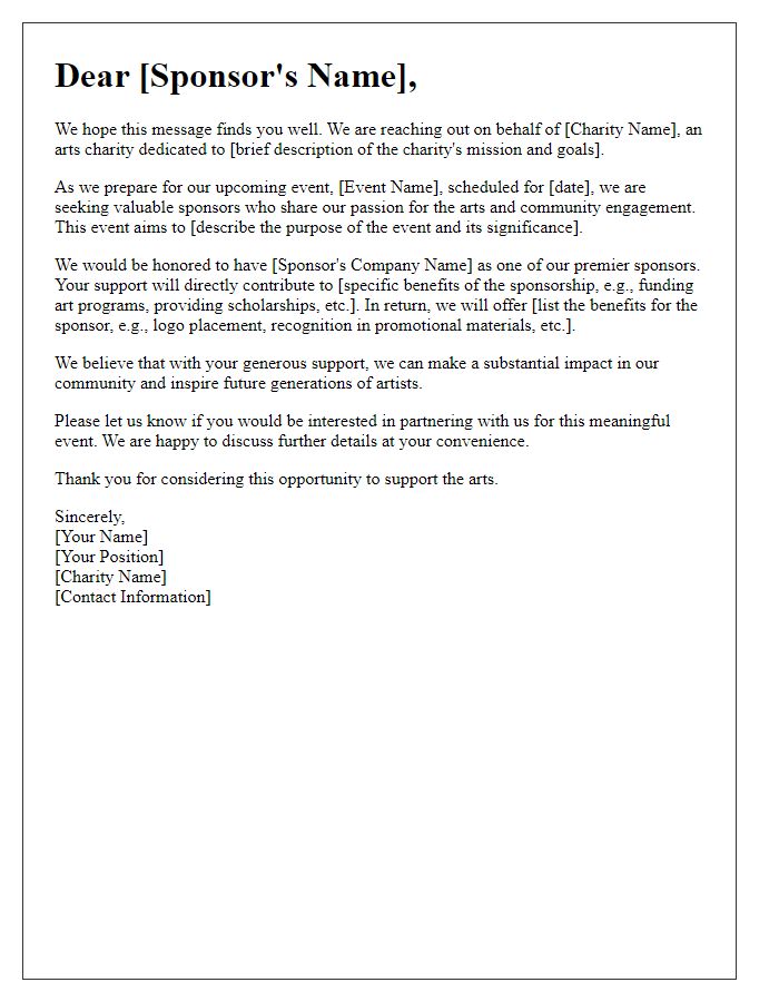 Letter template of arts charity sponsorship appeal