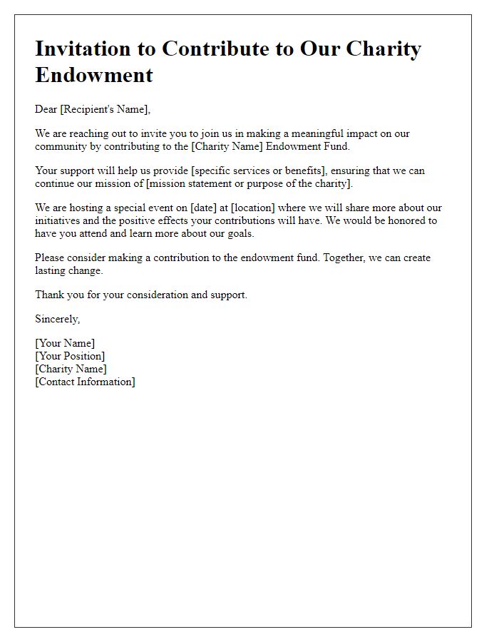 Letter template of invitation to contribute to charity endowment