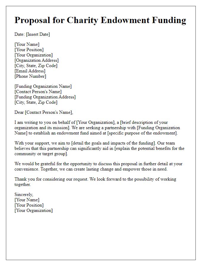 Letter template of proposal for charity endowment funding