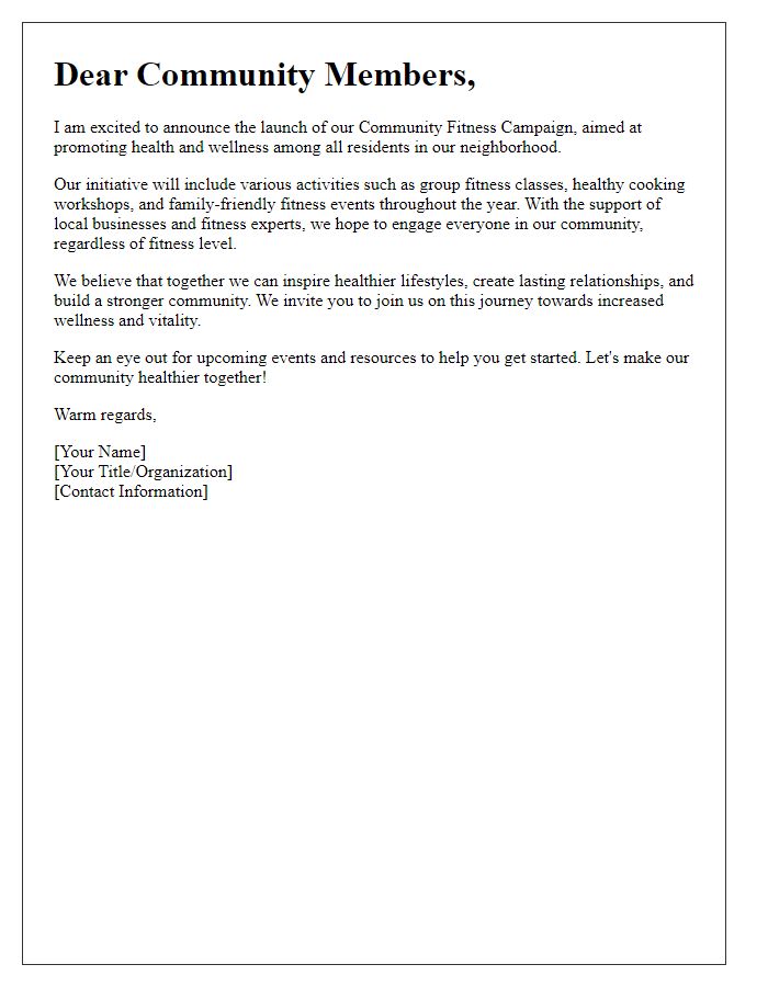 Letter template of introduction for a community fitness campaign