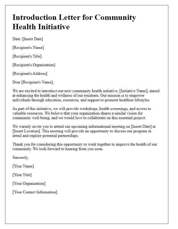 Letter template of introduction for a community health initiative