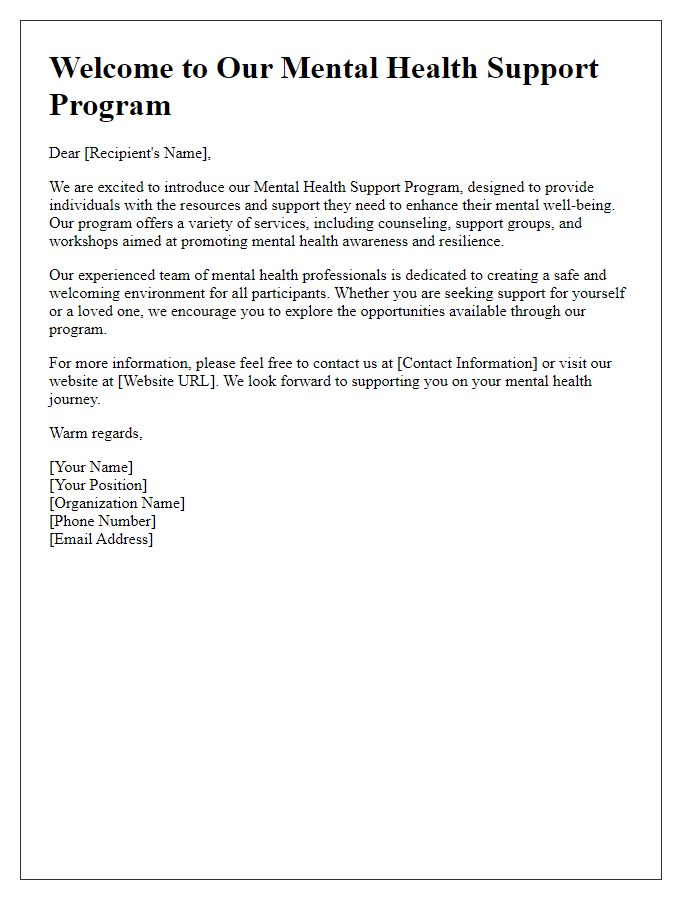 Letter template of introduction for a mental health support program