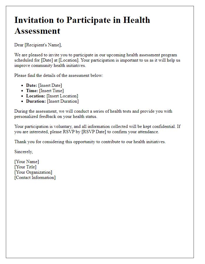 Letter template of invitation to participate in health assessment