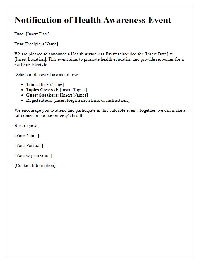 Letter template of notification for a health awareness event