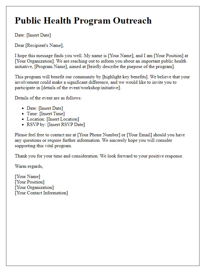 Letter template of outreach for a public health program