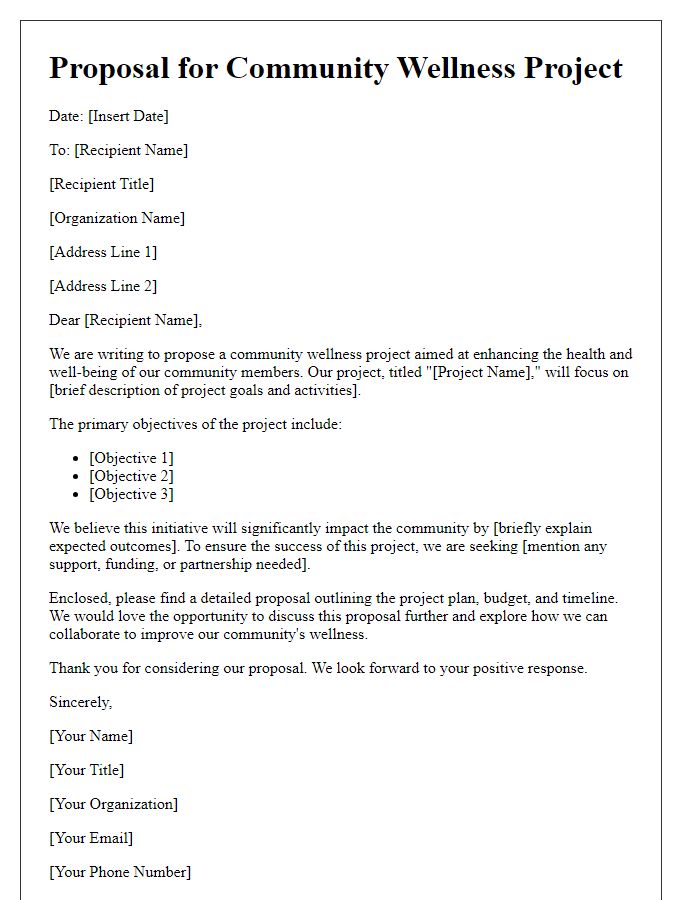 Letter template of proposal for community wellness project