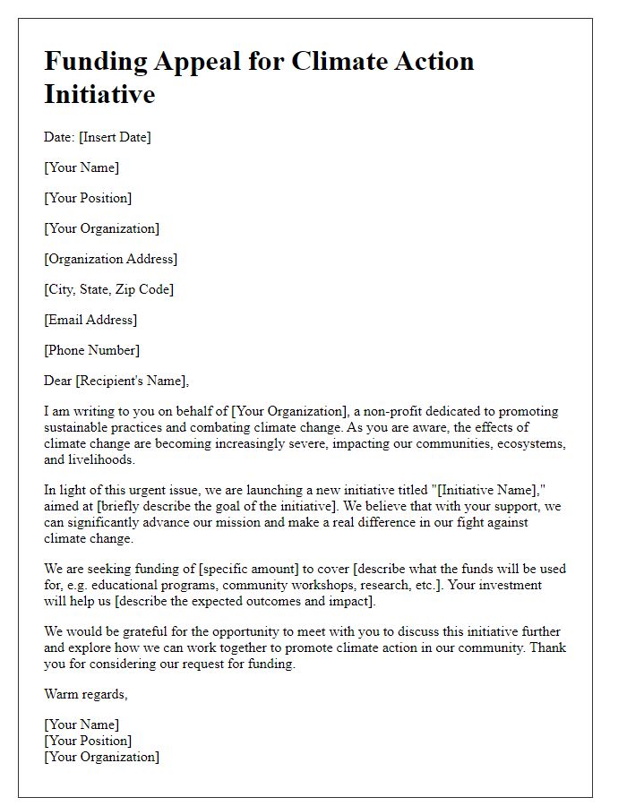 Letter template of appeal for funding to promote climate action.