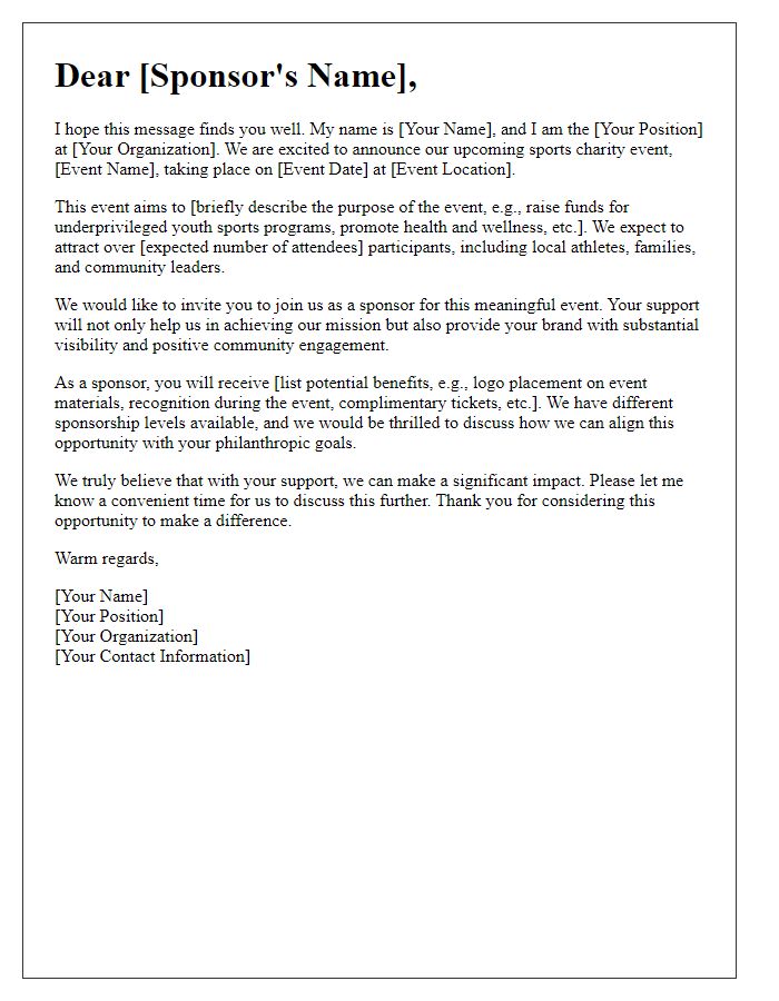 Letter template of personalized appeal for sports charity event sponsorship.