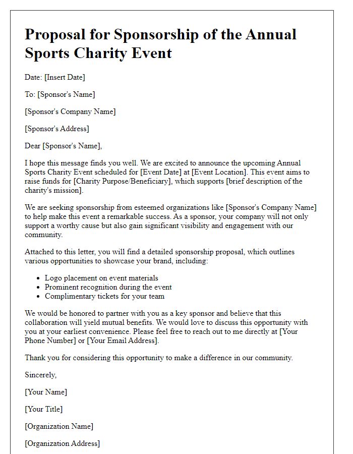 Letter template of proposal for sports charity event sponsorship.