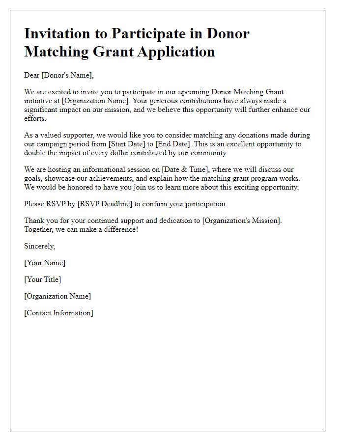 Letter template of donor matching grant application invitation