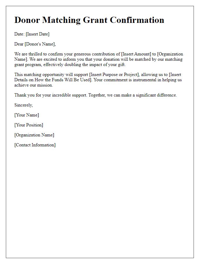 Letter template of donor matching grant confirmation