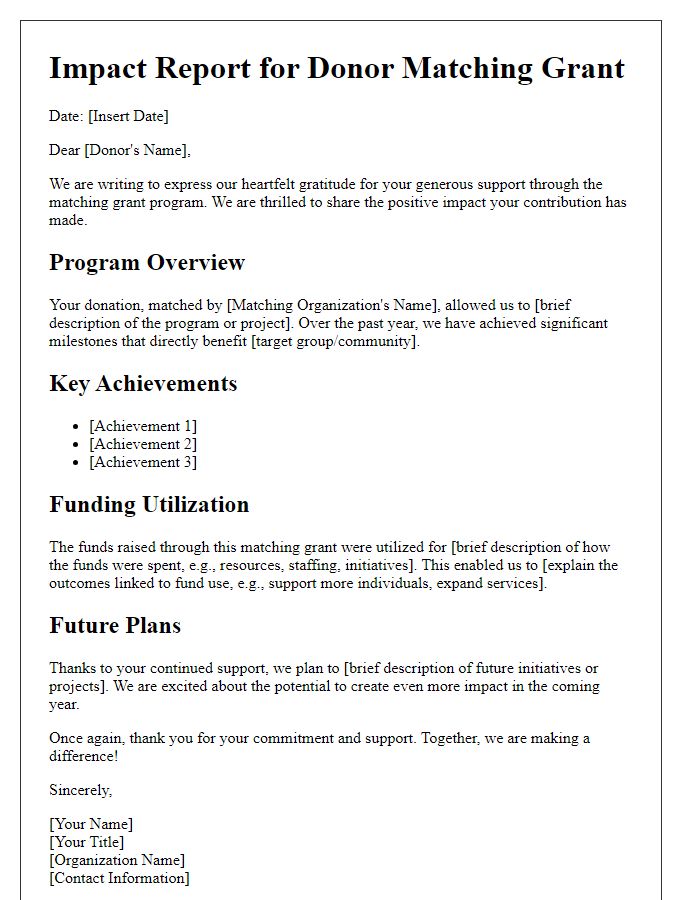 Letter template of donor matching grant impact report