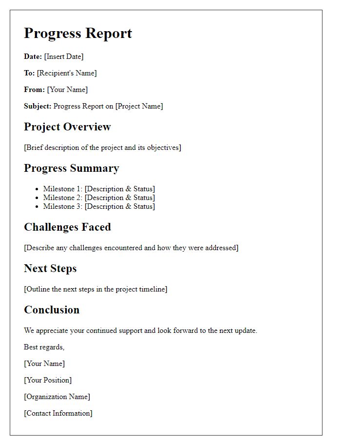 Letter template of educational charity project progress report