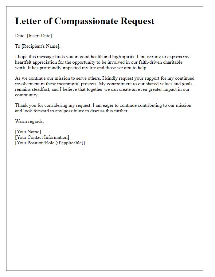 Letter template of compassionate request for continued involvement in faith-driven charitable work