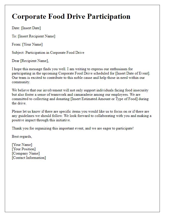 Letter template of corporate food drive participation