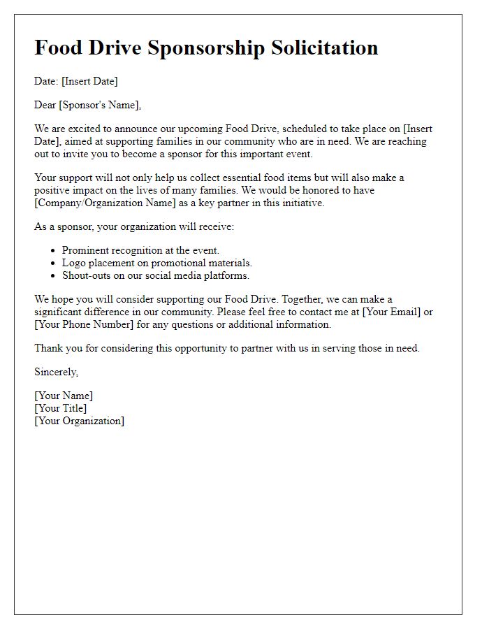 Letter template of food drive sponsorship solicitation