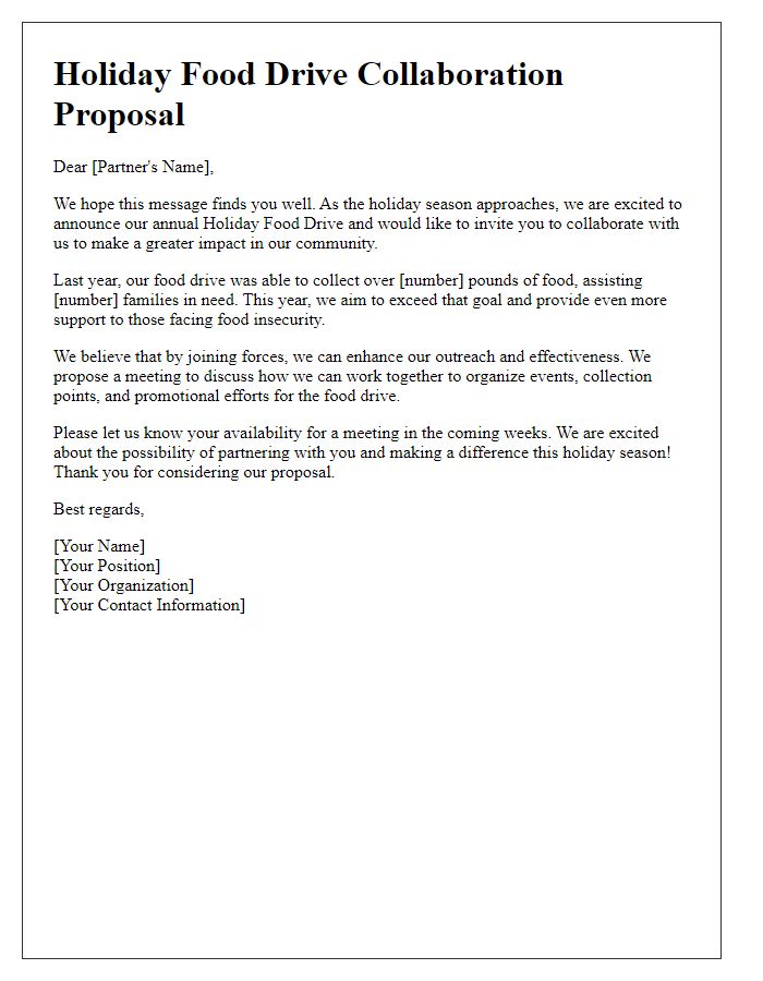 Letter template of holiday food drive collaboration