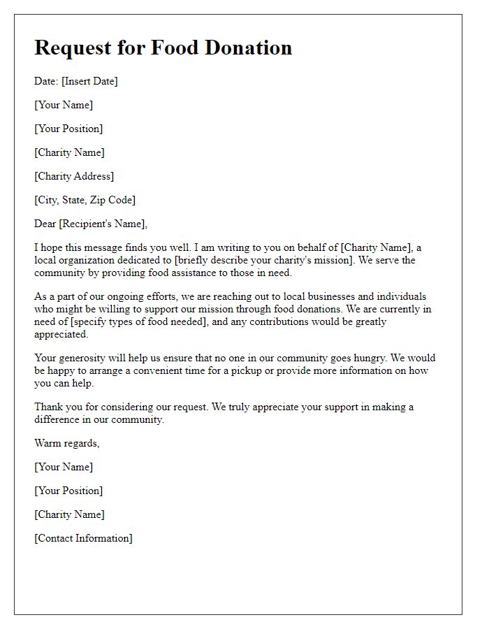 Letter template of local charity food donation request