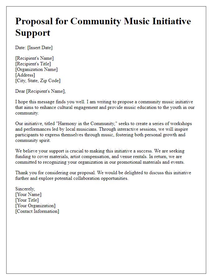 Letter template of proposal for community music initiative support