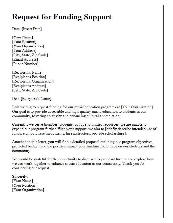 Letter template of request for funding for music education programs