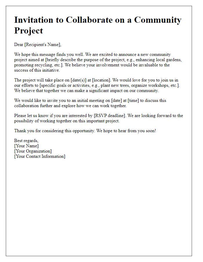 Letter template of community project collaboration invitation